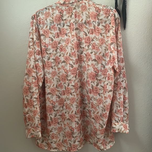 Vintage chiffon pink rose long sleeve button down shirt - Picture 8 of 8
